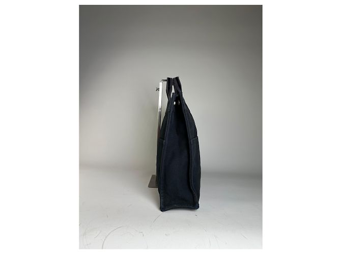 Hermès Vintage Hermes Canvas Tote Bag Schwarz Grau Gestreift - Ansicht 6