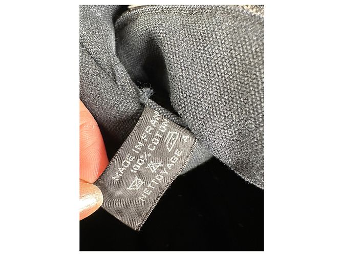 Hermès Vintage Hermes Canvas Tote Bag Schwarz Grau Gestreift - Ansicht 7