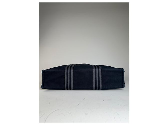 Hermès Vintage Hermes Canvas Tote Bag Schwarz Grau Gestreift - Ansicht 9