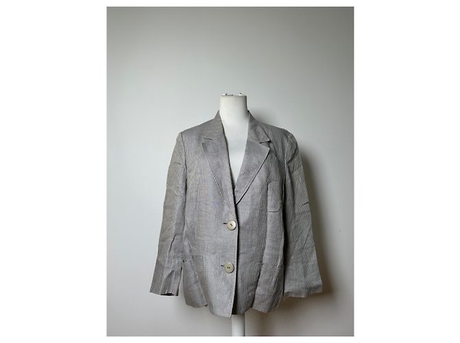Vintage Dior Linen Blazer Light Grey Stripe S - view 11