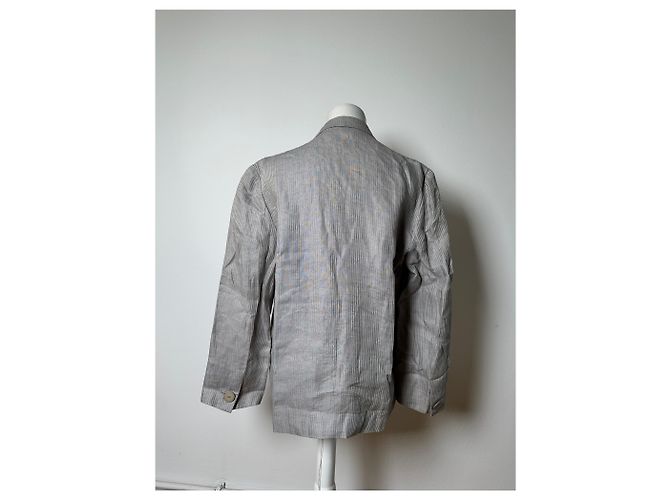 Vintage Dior Linen Blazer Light Grey Stripe S - view 12