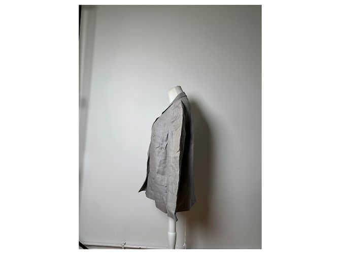 Vintage Dior Linen Blazer Light Grey Stripe S - view 2