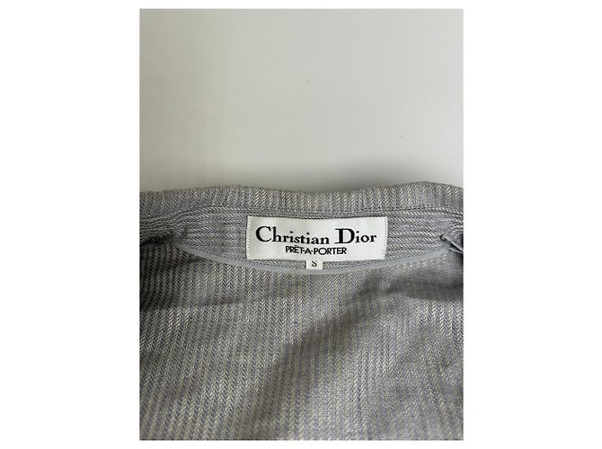 Vintage Dior Linen Blazer Light Grey Stripe S - view 6