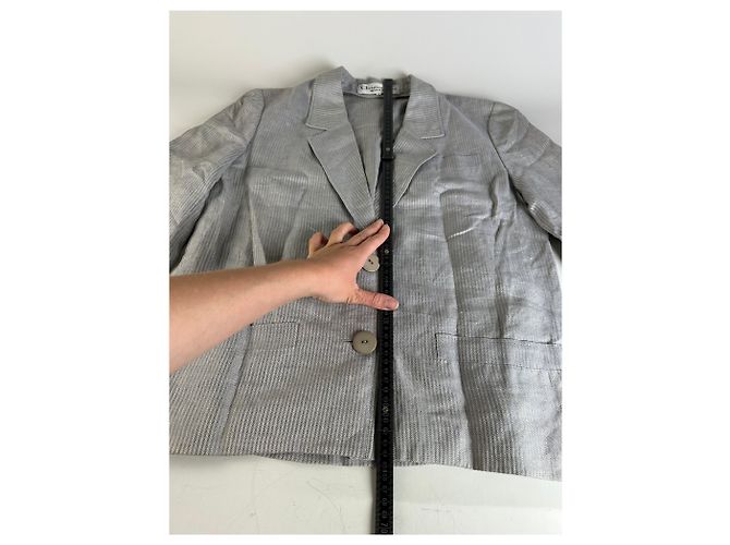 Vintage Dior Linen Blazer Light Grey Stripe S - view 7