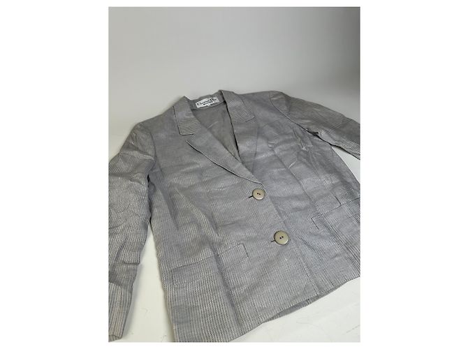 Vintage Dior Linen Blazer Light Grey Stripe S - view 9