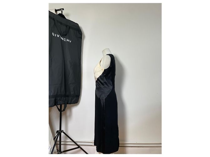 Vintage Givenchy Seidenkleid Schwarz Creme M - Ansicht 2