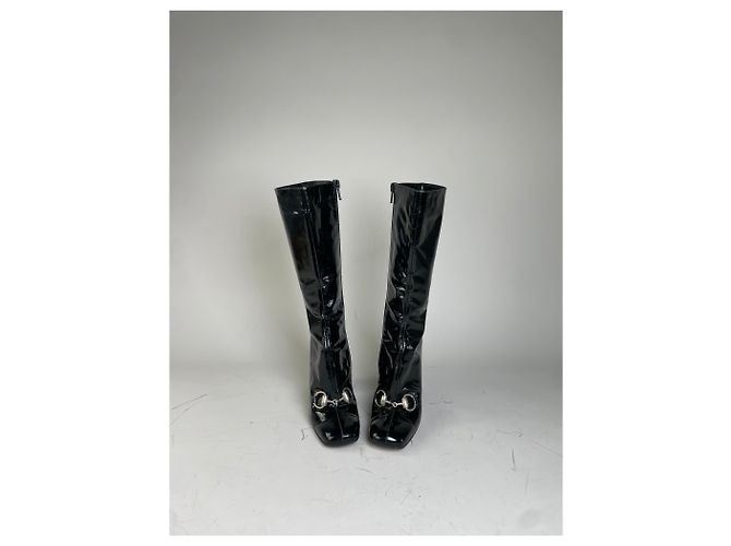 Stivali alti vintage Gucci in vernice nero e argento EU5 - vista 3