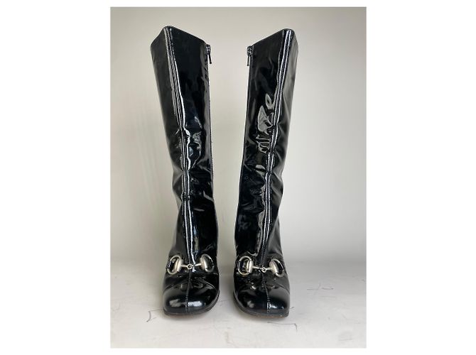 Stivali alti vintage Gucci in vernice nero e argento EU5 - vista 6