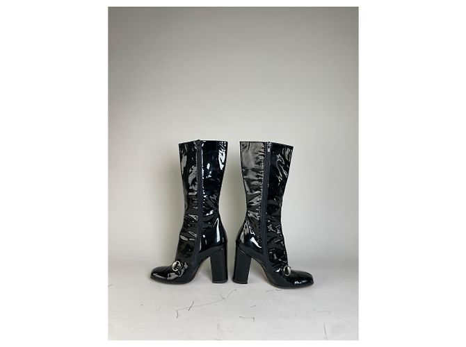 Stivali alti vintage Gucci in vernice nero e argento EU5 - vista 7