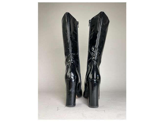 Stivali alti vintage Gucci in vernice nero e argento EU5 - vista 8