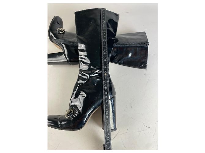 Stivali alti vintage Gucci in vernice nero e argento EU5 - vista 9