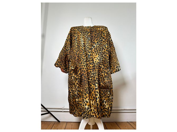 Cappotto vintage Givenchy in misto seta con stampa leopardata giallo e marrone L - vista 14