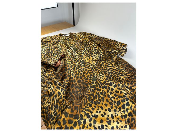 Cappotto vintage Givenchy in misto seta con stampa leopardata giallo e marrone L - vista 4