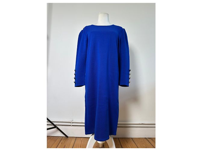 Vintage Yves Saint Laurent Wollmischgewebe Kleid Hellblau M - Ansicht 14