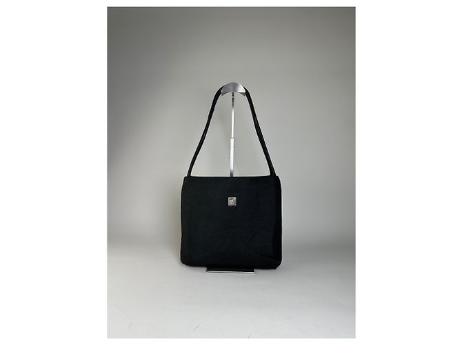 Vintage Gianni Versace Stoffschultertasche Schwarz Silber - Ansicht 14