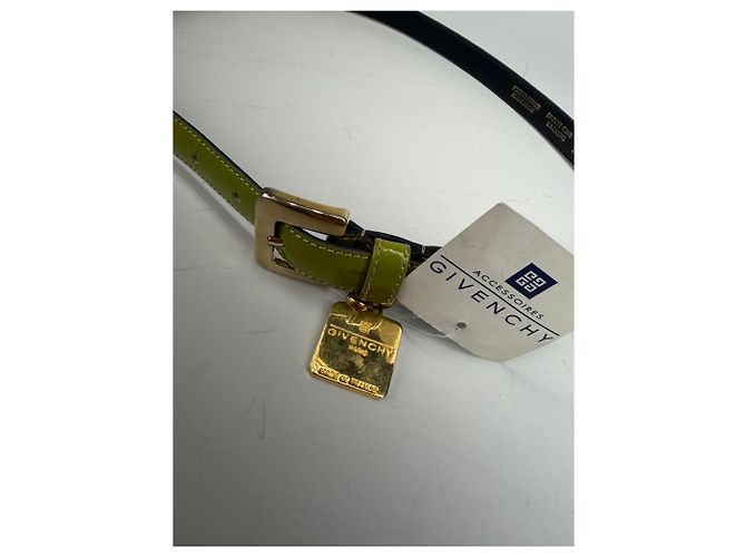 Vintage Givenchy Ledergürtel Limettengrün Schwarz Goldene Schnalle - Ansicht 2