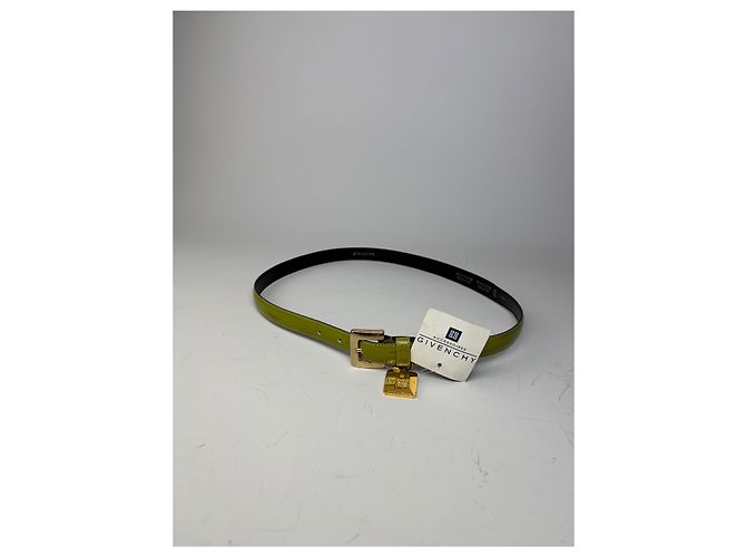 Vintage Givenchy Ledergürtel Limettengrün Schwarz Goldene Schnalle - Ansicht 3