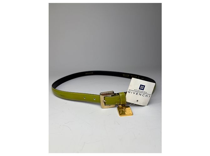Vintage Givenchy Ledergürtel Limettengrün Schwarz Goldene Schnalle - Ansicht 8
