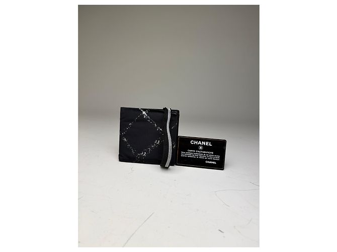 Vintage Chanel Nylon Card Holder Black White Silver - view 12
