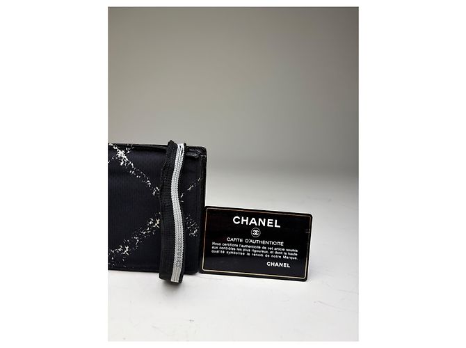 Vintage Chanel Nylon Card Holder Black White Silver - view 5