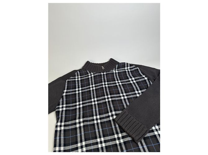 Vintage Burberry Woll-Check-Pullover für Herren Dunkelgrau M - Ansicht 7