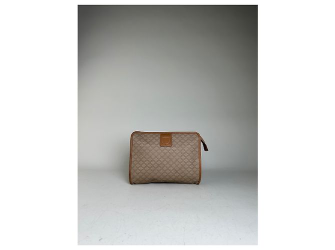 Céline Vintage Celine Coated Canvas Pouch Beige Tan Gold Reißverschluss - Ansicht 13