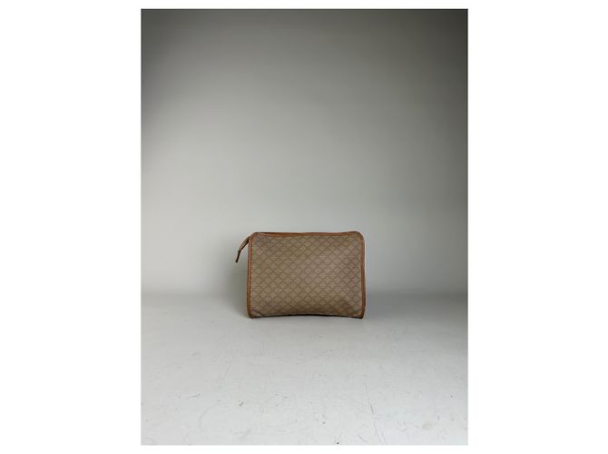 Céline Vintage Celine Coated Canvas Pouch Beige Tan Gold Reißverschluss - Ansicht 14