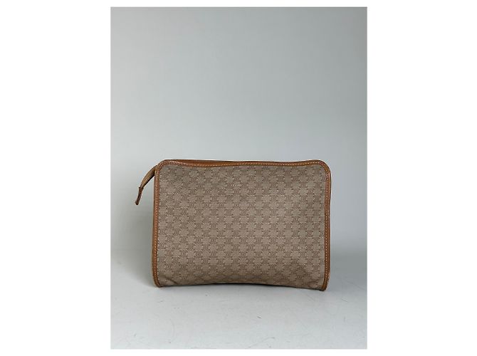 Céline Vintage Celine Coated Canvas Pouch Beige Tan Gold Reißverschluss - Ansicht 2