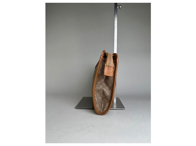 Céline Vintage Celine Coated Canvas Pouch Beige Tan Gold Reißverschluss - Ansicht 4