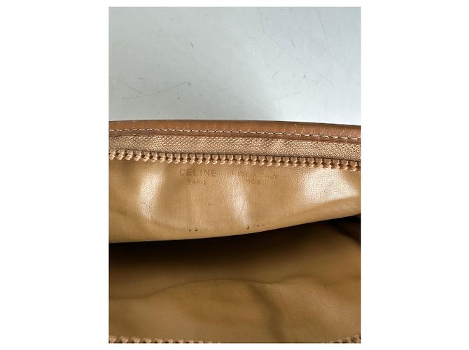 Céline Vintage Celine Coated Canvas Pouch Beige Tan Gold Reißverschluss - Ansicht 5
