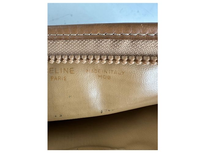 Céline Vintage Celine Coated Canvas Pouch Beige Tan Gold Reißverschluss - Ansicht 7