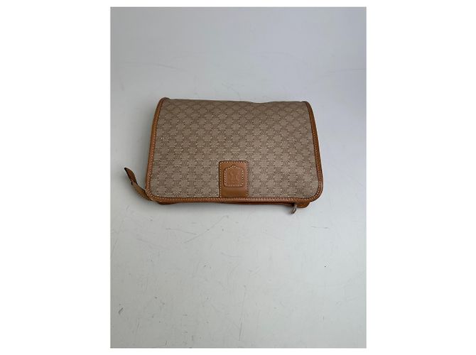 Céline Vintage Celine Coated Canvas Pouch Beige Tan Gold Reißverschluss - Ansicht 8