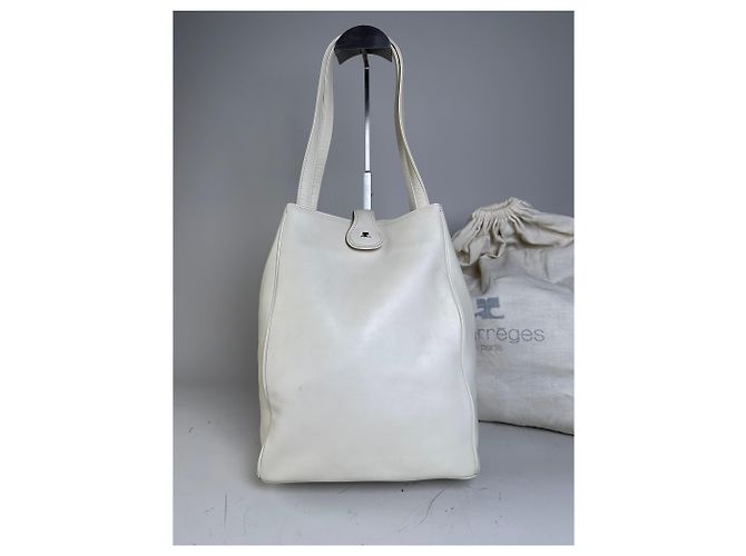 Bolsa Tote de Couro Vintage Courreges Branco - vista 11