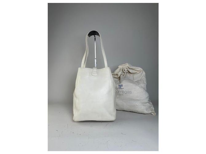 Bolsa Tote de Couro Vintage Courreges Branco - vista 2