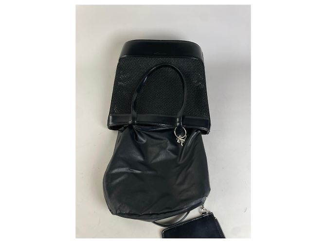 Tote in mesh e pelle vintage Courreges nero argento - vista 13