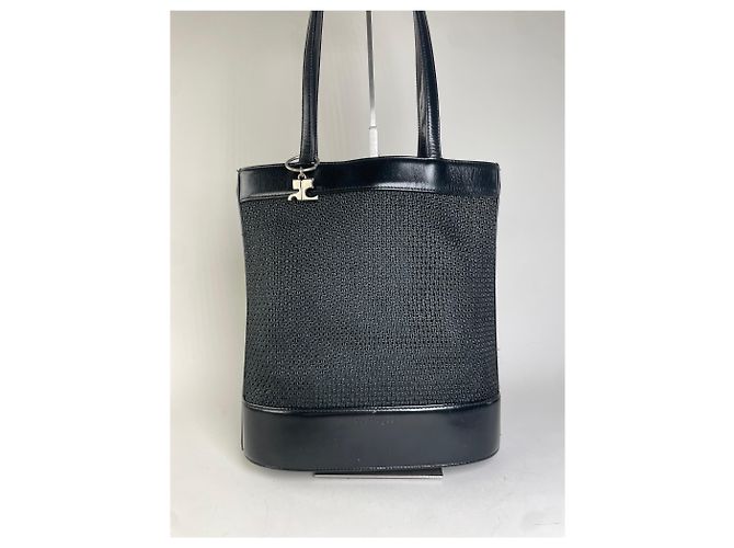 Tote in mesh e pelle vintage Courreges nero argento - vista 14