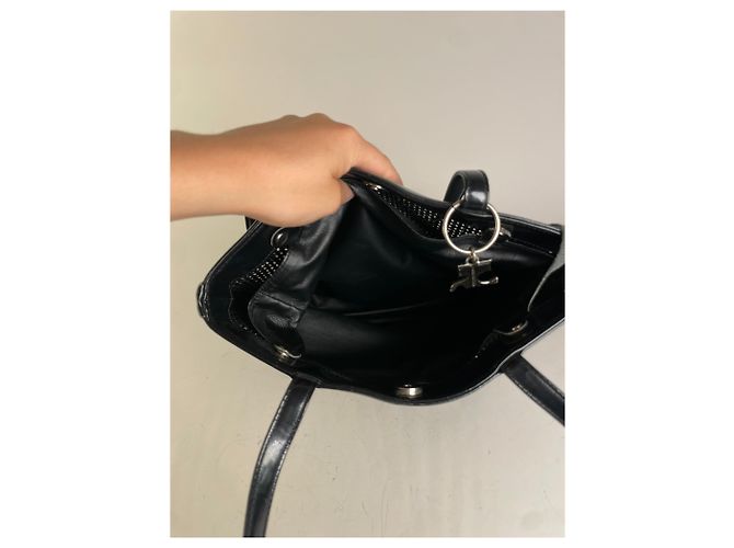 Tote in mesh e pelle vintage Courreges nero argento - vista 3