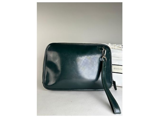 Beauty case vintage in pelle Gucci Verde scuro Argento Grigio - vista 14
