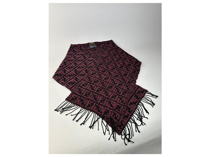 Sciarpa Vintage Fendi FF Monogram Nero Rosa - vista 10