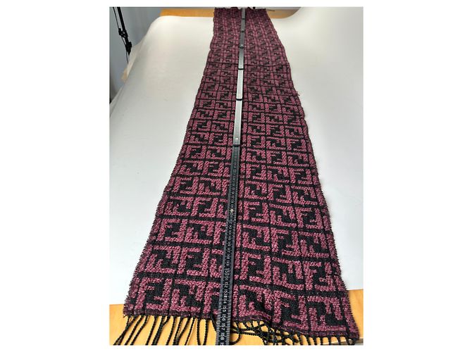 Sciarpa Vintage Fendi FF Monogram Nero Rosa - vista 5