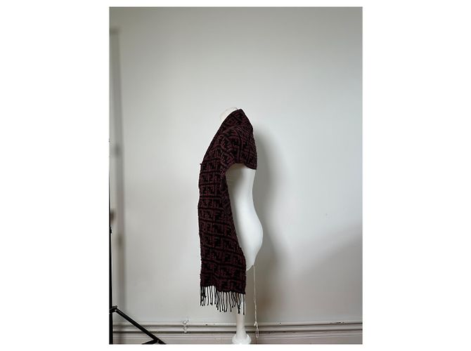 Sciarpa Vintage Fendi FF Monogram Nero Rosa - vista 6