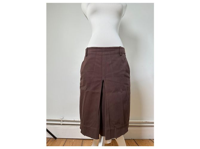 Céline Gonna in twill di cotone vintage Celine Marrone L - vista 14