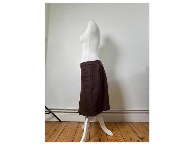 Céline Gonna in twill di cotone vintage Celine Marrone L - vista 2