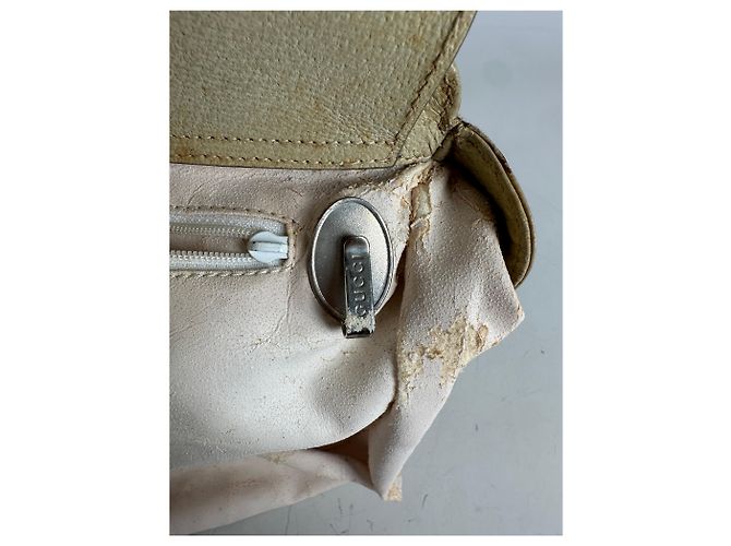 Bolso de hombro de cuero vintage Gucci Crema Plata Beige - vista 13