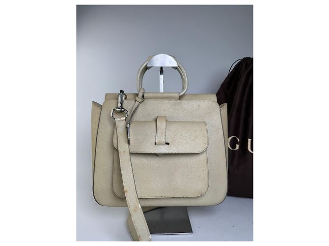 Bolso de hombro de cuero vintage Gucci Crema Plata Beige - vista 14