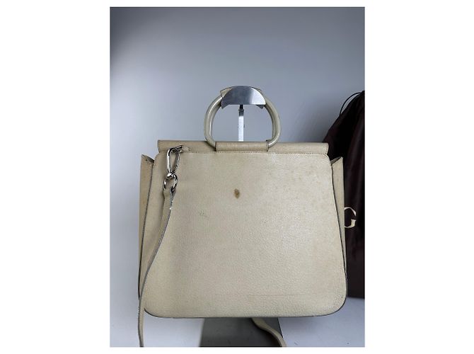 Bolso de hombro de cuero vintage Gucci Crema Plata Beige - vista 15