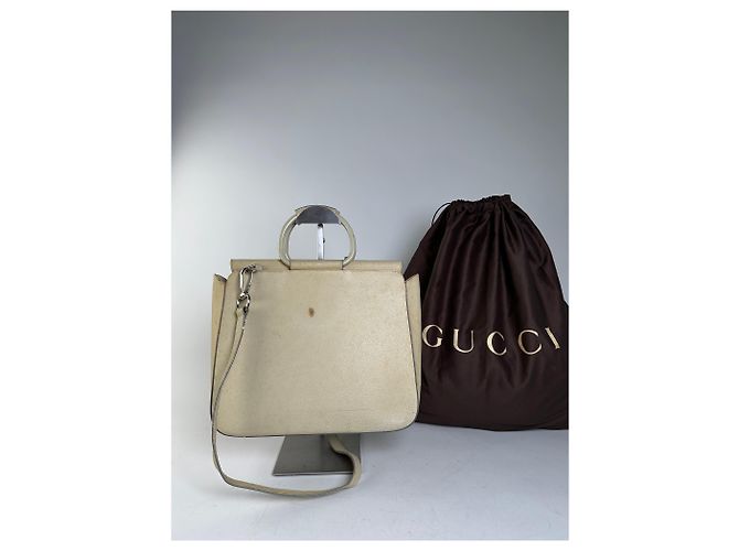 Bolso de hombro de cuero vintage Gucci Crema Plata Beige - vista 2