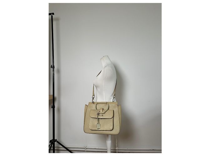 Bolso de hombro de cuero vintage Gucci Crema Plata Beige - vista 7