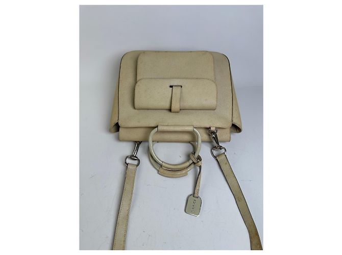 Bolso de hombro de cuero vintage Gucci Crema Plata Beige - vista 8