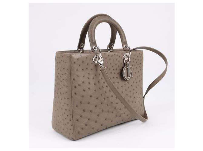 Borsa a mano 2Way Lady Dior in struzzo Large marrone Grigio - vista 2